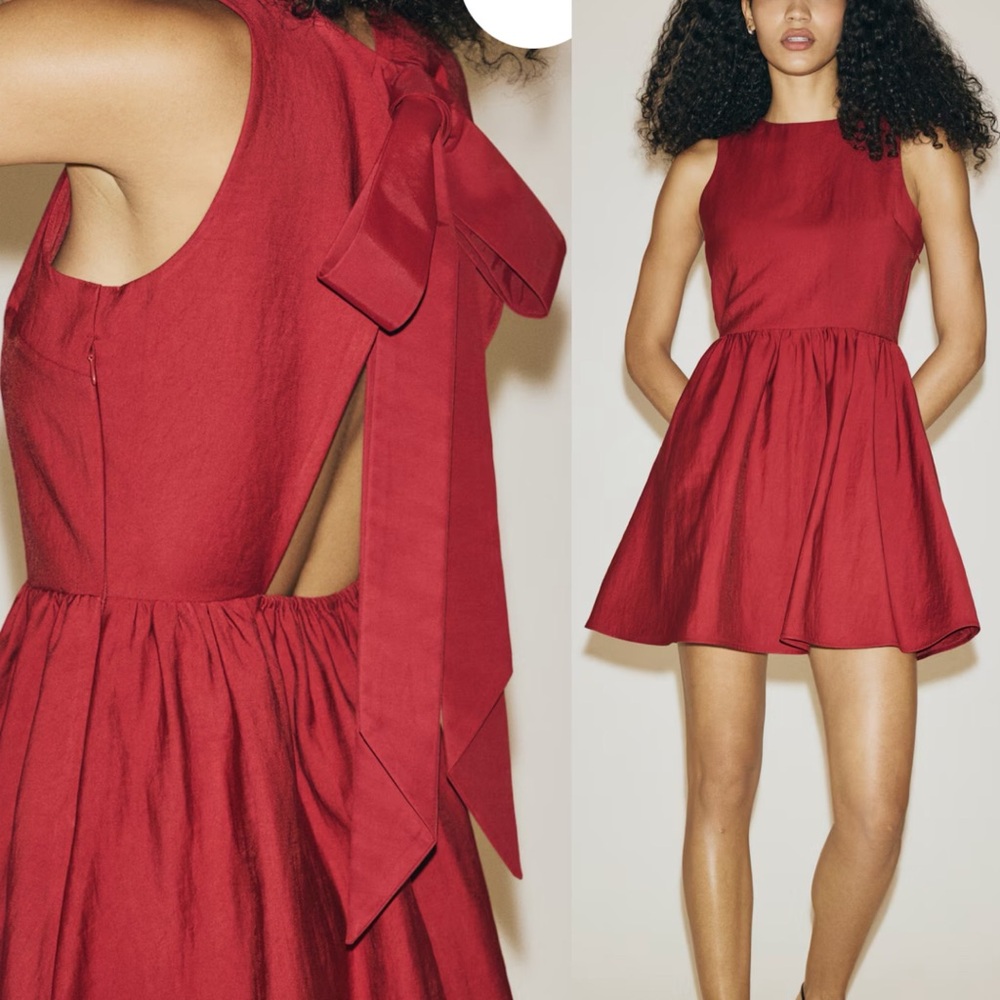 NWT H&M Dark Red Open-Back Bow Cocktail Dress Size S Valentine’s Day ♥️